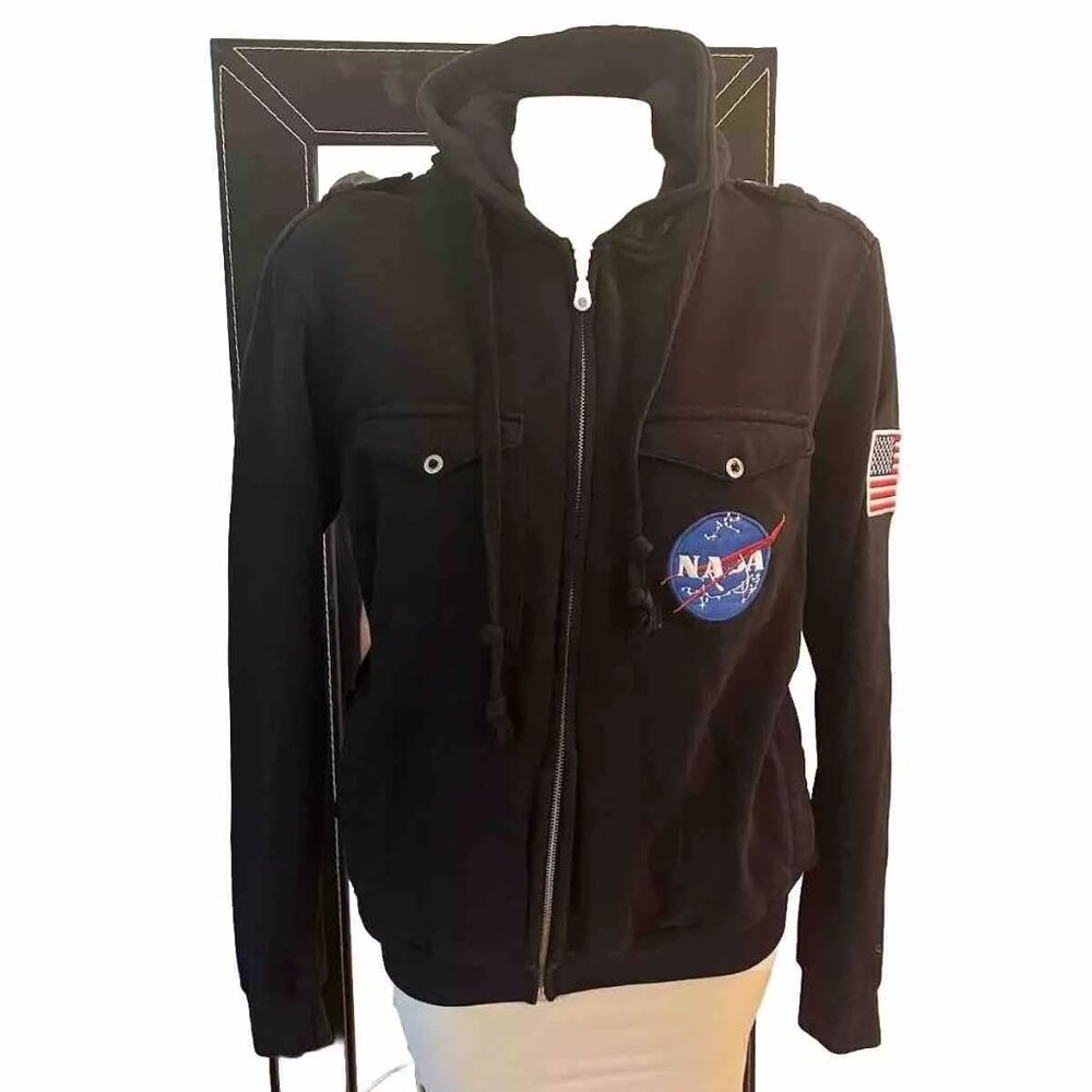 Ripple Junction Woman's NASA Zipper Hoodie Unisex Adults  Black Size XS